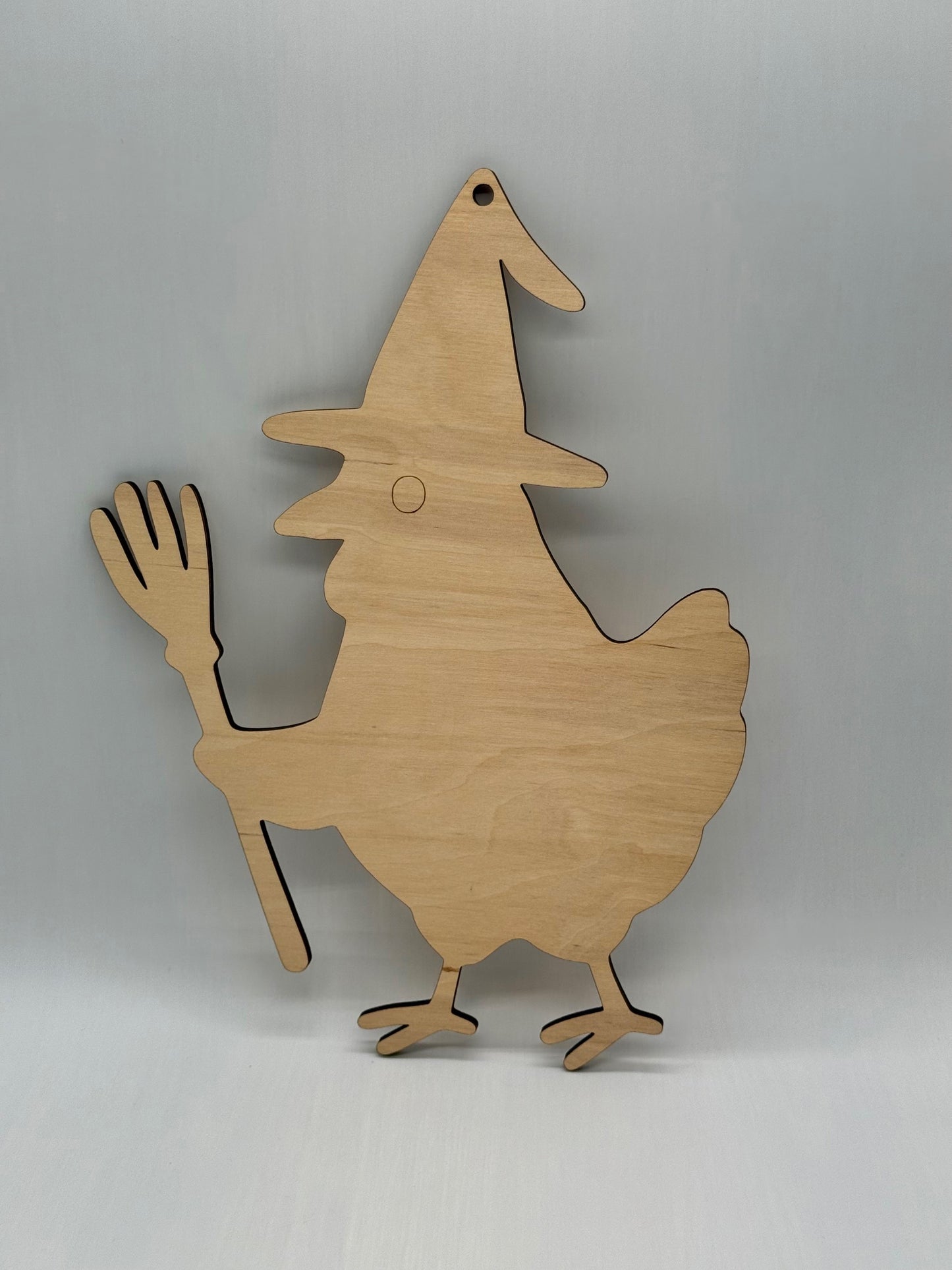 Funny Chicken Witch Wood Blank