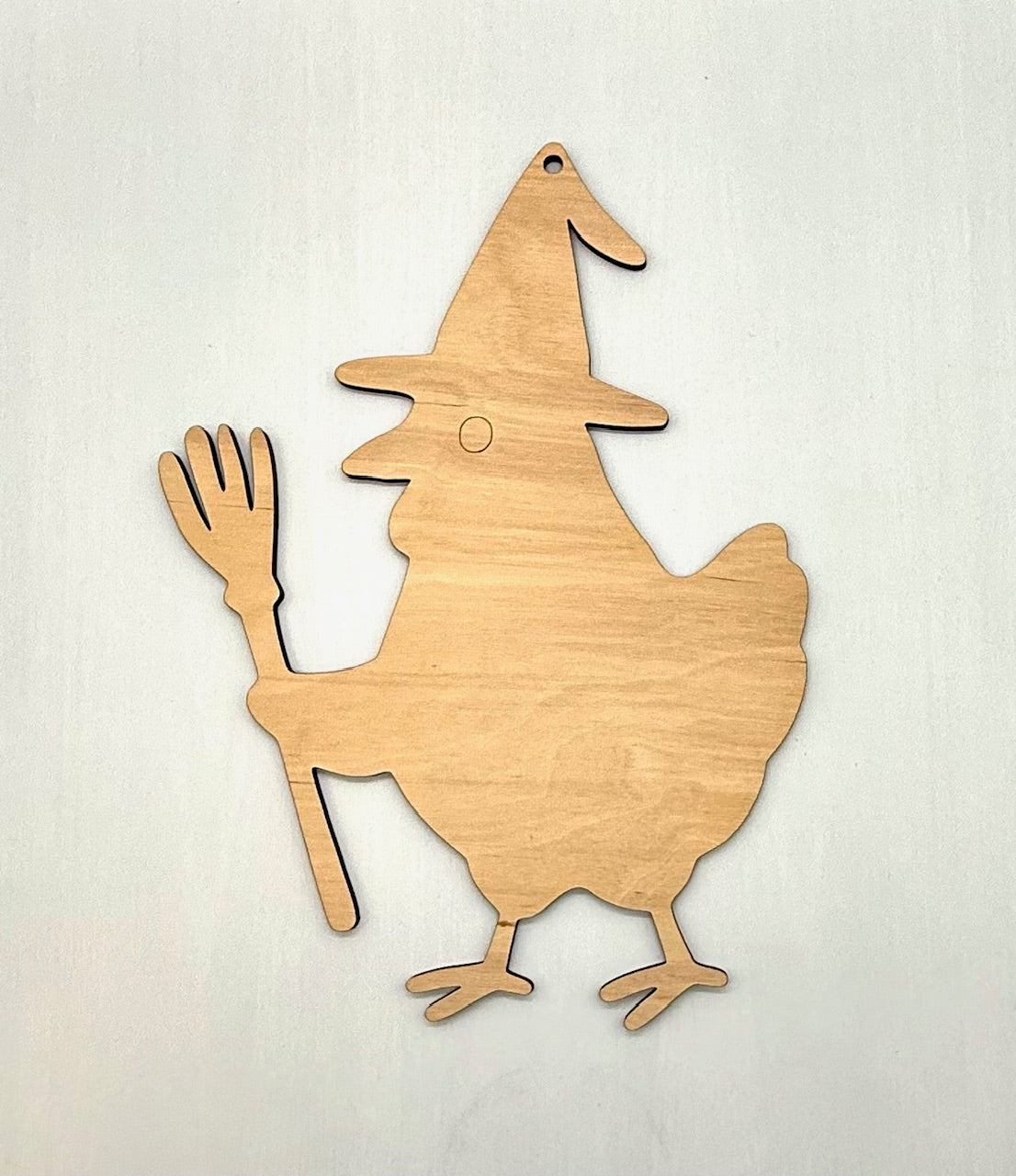 Funny Chicken Witch Wood Blank