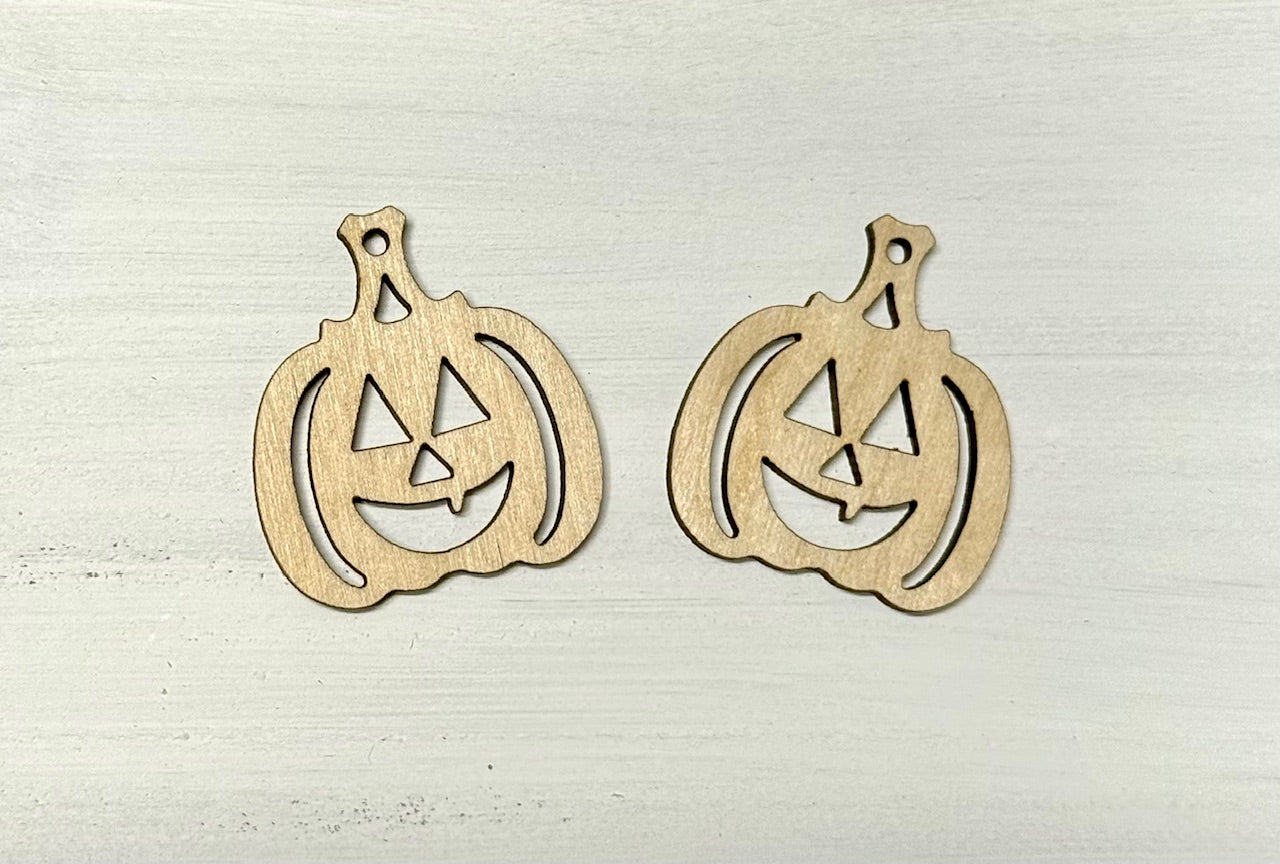 Pair of Pumpkin Wood Jack o Lantern Earring Blanks