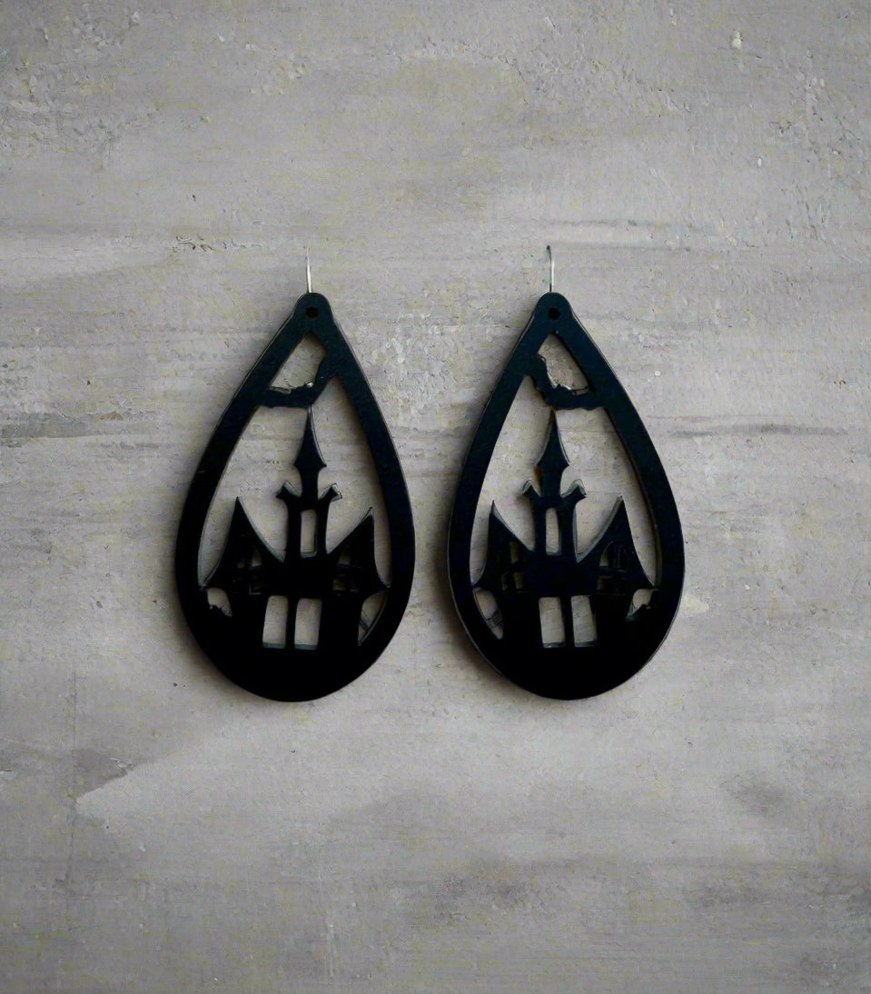 Black Acrylic Haunted House Earring Blanks
