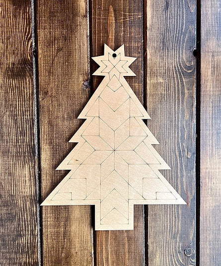 14 Inch Barn Quilt Hanging Christmas Tree Wood Cut Out