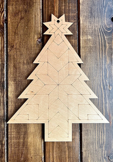 14 Inch Barn Quilt Hanging Christmas Tree Wood Cut Out