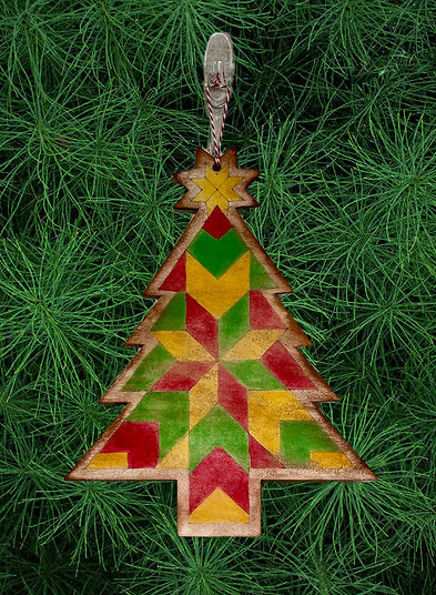 14 Inch Barn Quilt Hanging Christmas Tree Wood Cut Out