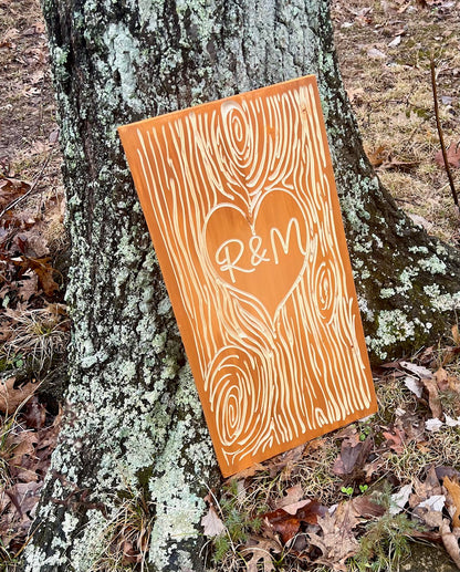 Initial Heart Carved Wooden Panel