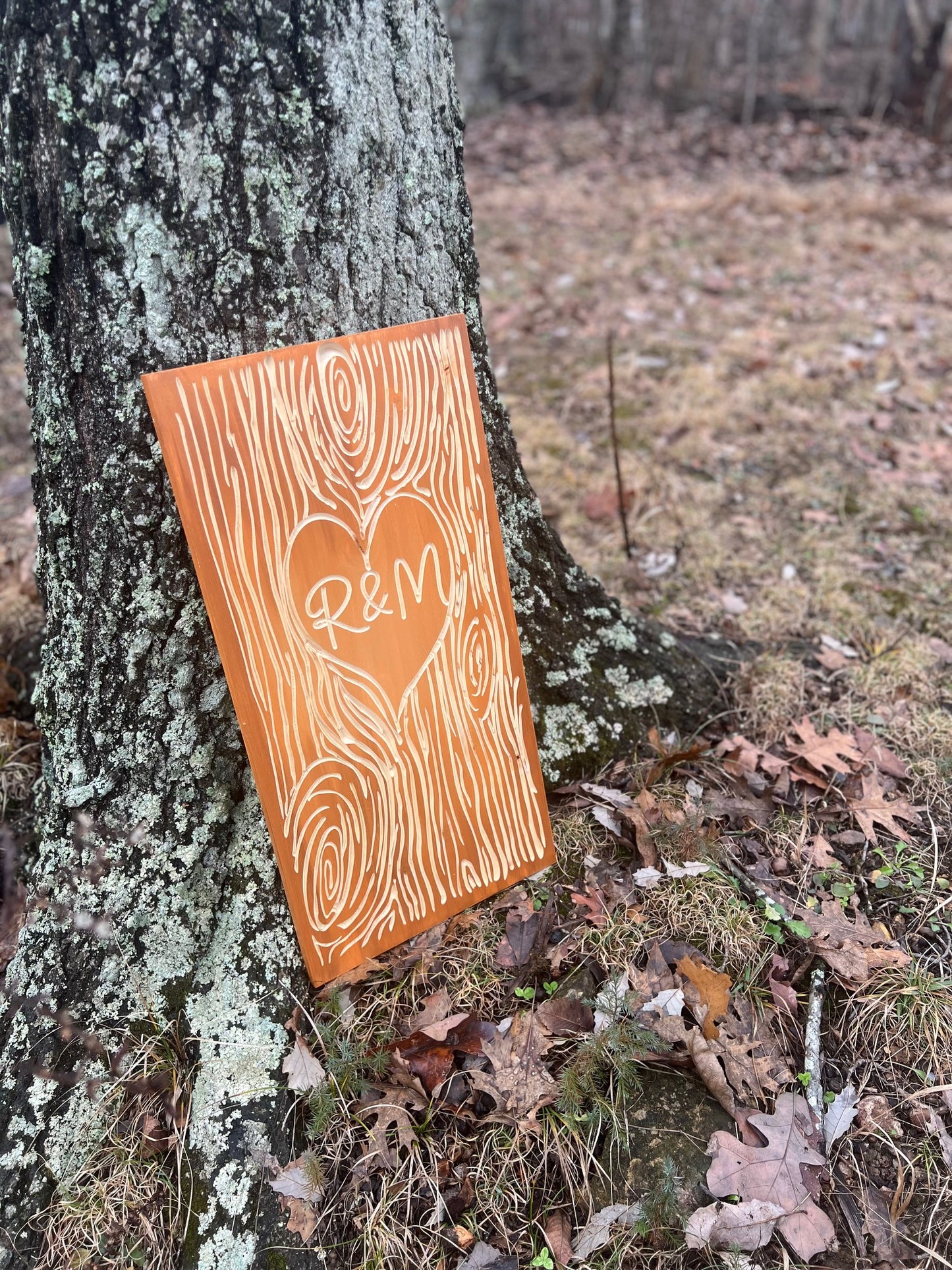 Initial Heart Carved Wooden Panel