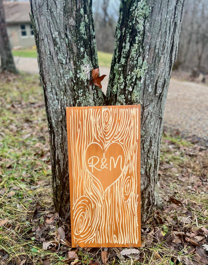 Initial Heart Carved Wooden Panel