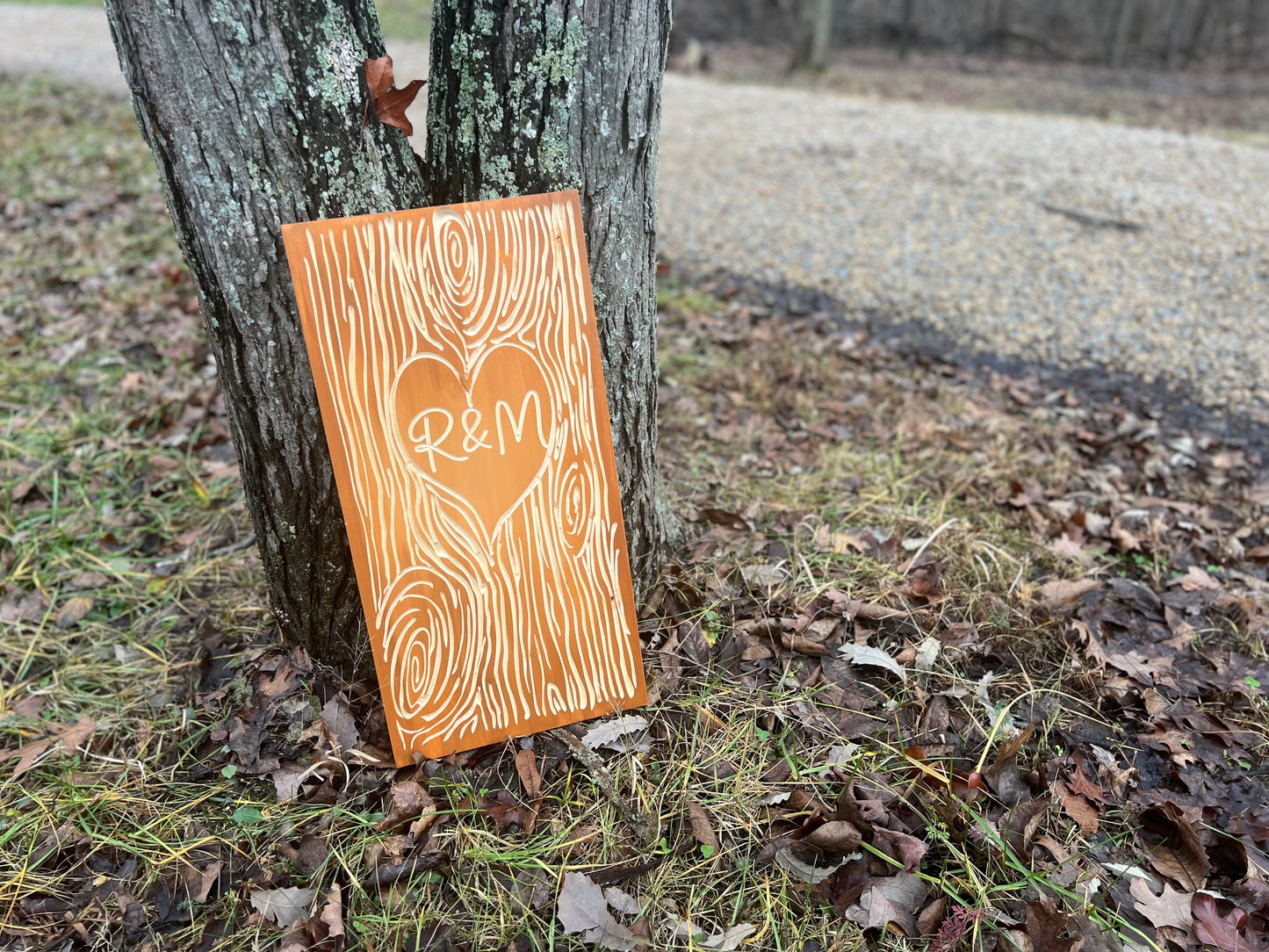 Initial Heart Carved Wooden Panel