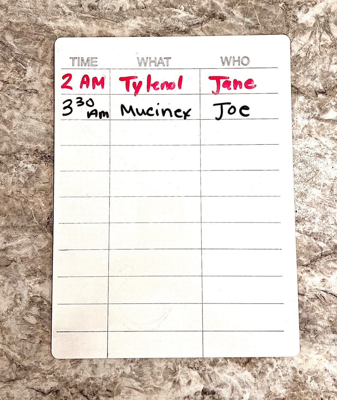 Medication Tracker Dry Erase Board