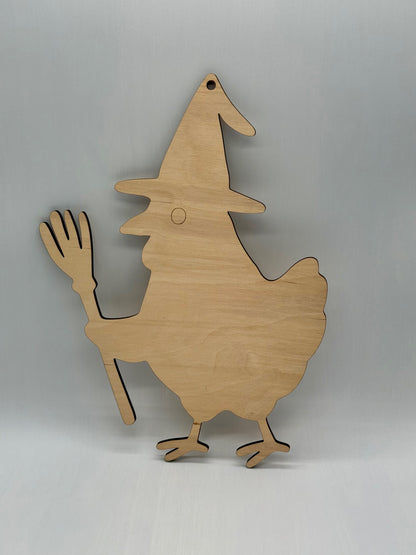 Funny Chicken Witch Wood Blank