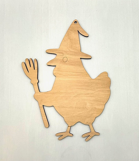 Funny Chicken Witch Wood Blank