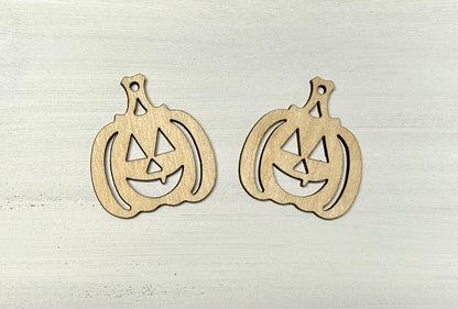 Pair of Pumpkin Wood Jack o Lantern Earring Blanks