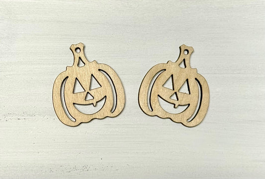 Pair of Pumpkin Wood Jack o Lantern Earring Blanks