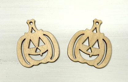 Pair of Pumpkin Wood Jack o Lantern Earring Blanks