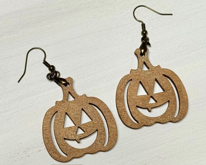 Pair of Pumpkin Wood Jack o Lantern Earring Blanks