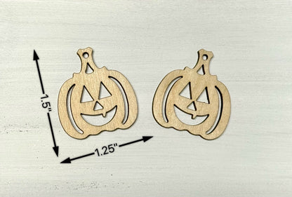 Pair of Pumpkin Wood Jack o Lantern Earring Blanks