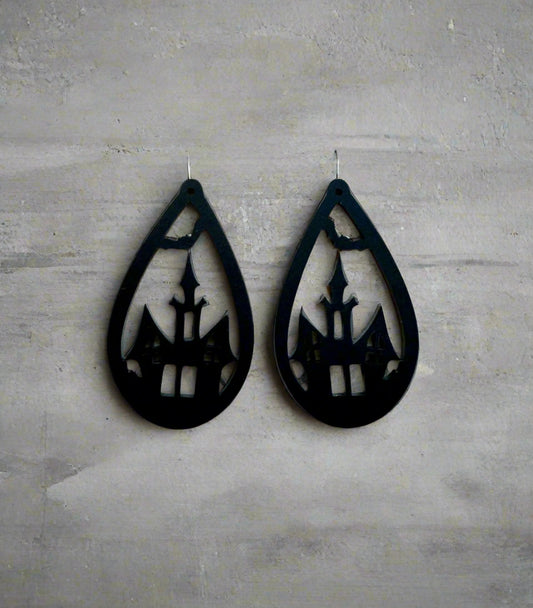 Black Acrylic Haunted House Earring Blanks