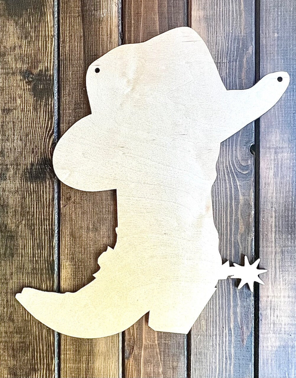 Unfinished Cowboy Boot and Hat Wood Sign Door Hanger