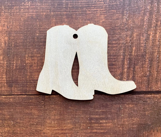 Cowboy Boot Pair Ornament Stocking Tag or Gift Tag wood blank