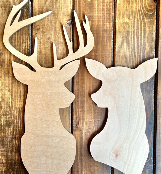 Pair of deer Buck and Doe Set Unfinished Wood Blanks Set