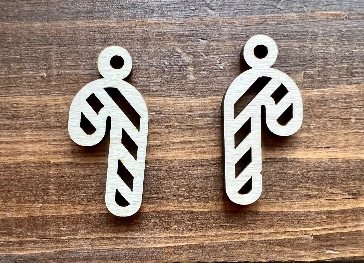 Unfinished wood earring blanks Candy Cane Dangle