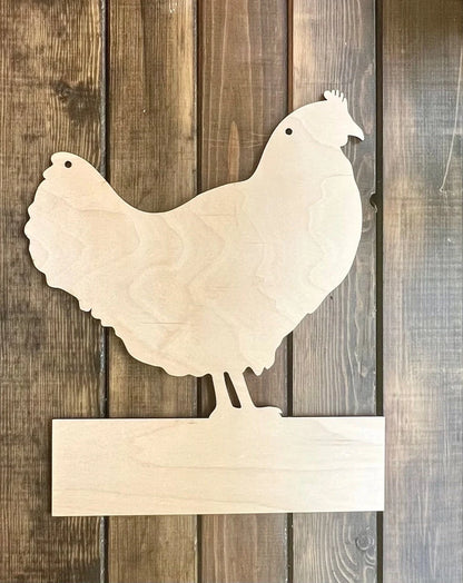 Wood Blank Chicken Sign Chicken standing on Block