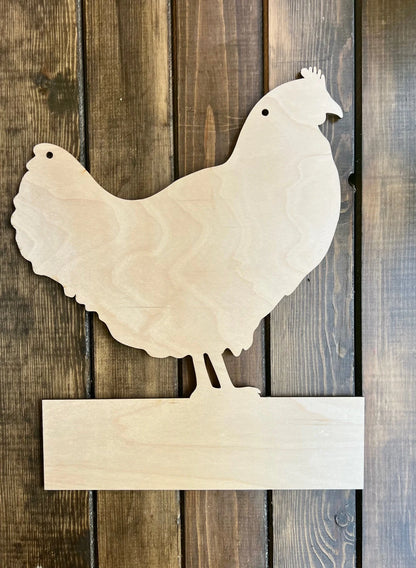 Wood Blank Chicken Sign Chicken standing on Block