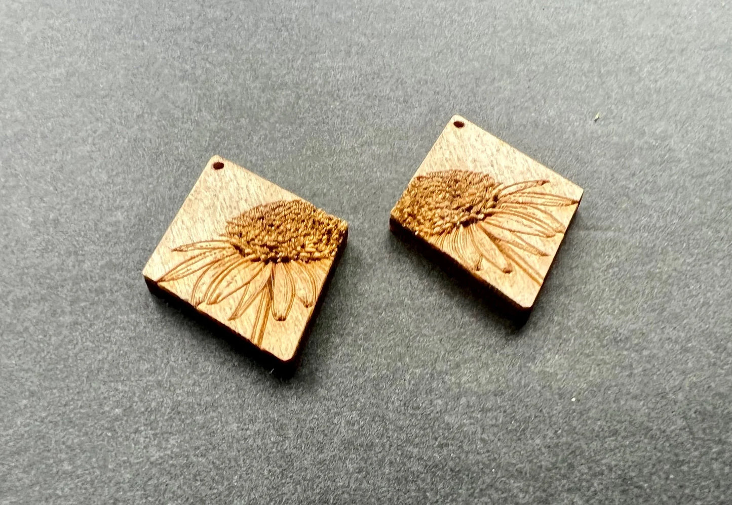 Laser engraved floral earrings coneflower daisy dangle blanks