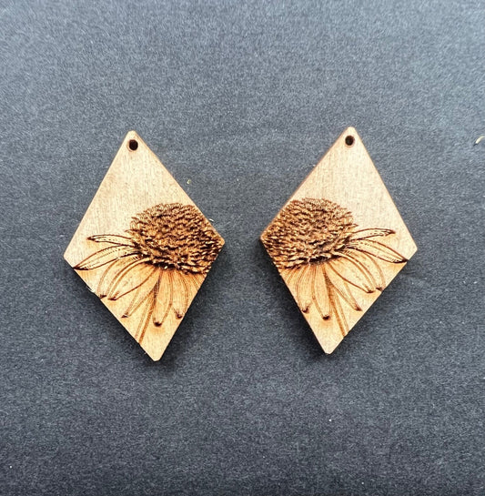 Laser engraved floral earrings coneflower daisy dangle blanks