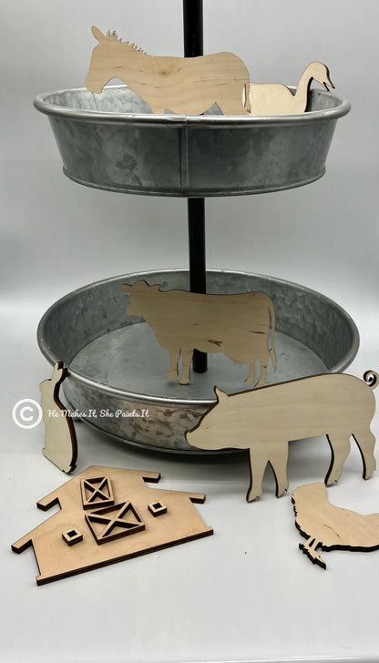 Farm Animal Tiered Tray Set Craft Set Barn Farmhouse