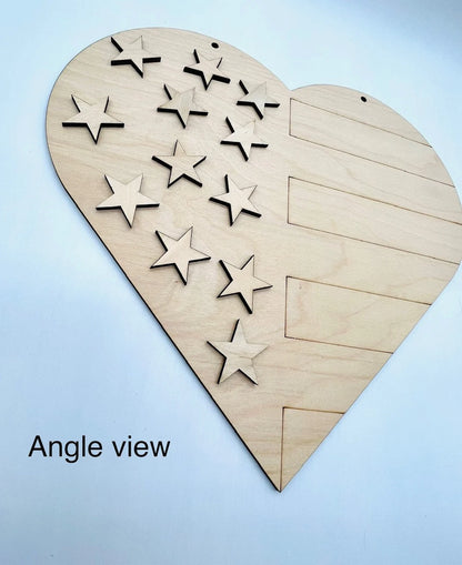 Unfinished Wood Blank American Flag Heart Craft Kit