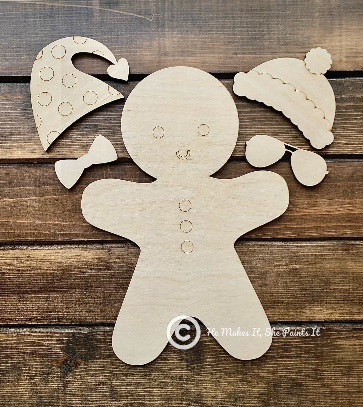 Laser Cut Gingerbread Man Kit Craft DIY Wood Blanks 5 piece Set