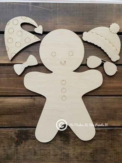 Laser Cut Gingerbread Man Kit Craft DIY Wood Blanks 5 piece Set