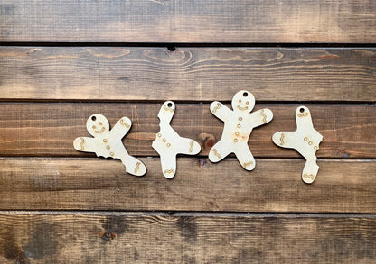 Set of 4 gingerbread laser cut ornaments wood cut out blank