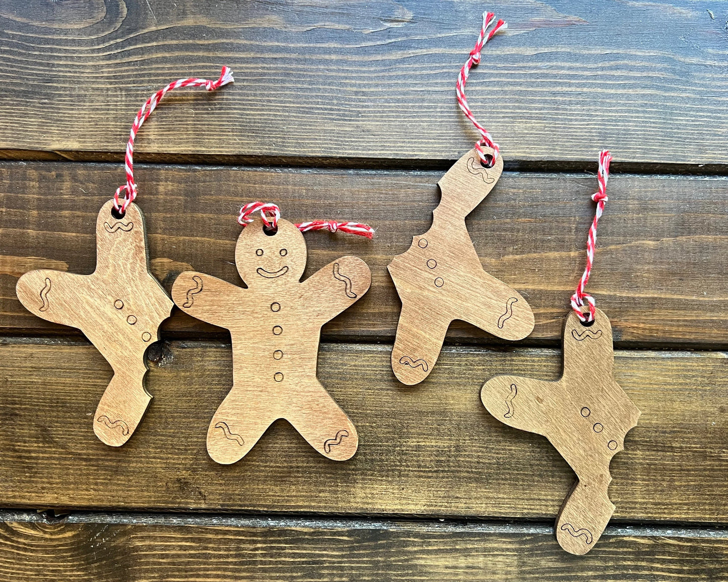 Set of 4 gingerbread laser cut ornaments wood cut out blank