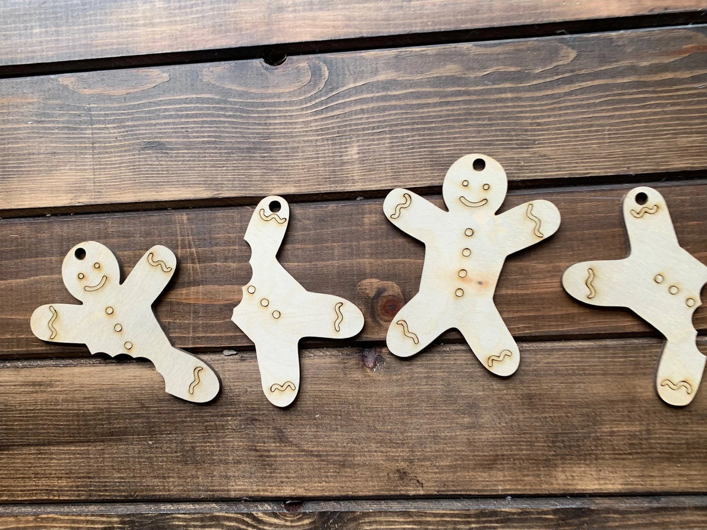 Set of 4 gingerbread laser cut ornaments wood cut out blank