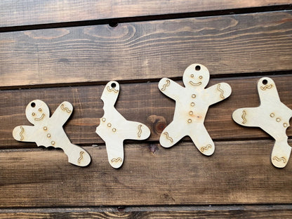 Set of 4 gingerbread laser cut ornaments wood cut out blank