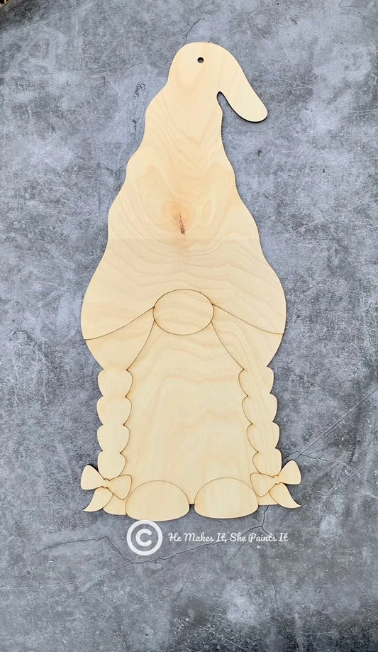 20 Inch Laser Cut Wood Gnome Door Hanger Girl