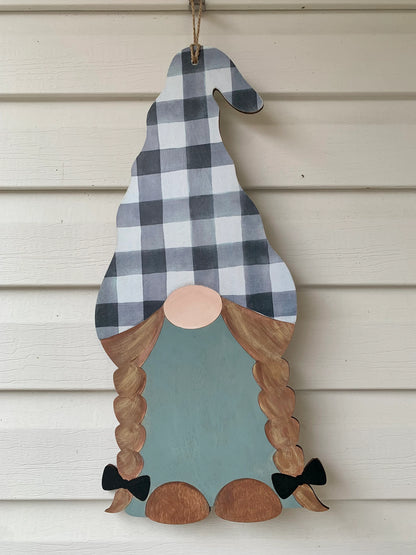 20 Inch Laser Cut Wood Gnome Door Hanger Girl