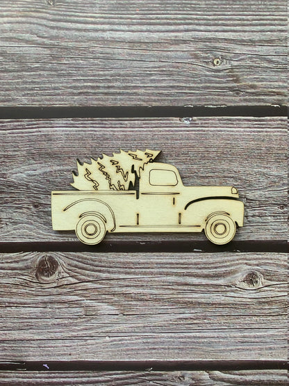 Laser cut mini Farmtruck hauling Trees Tier Tray Decoration