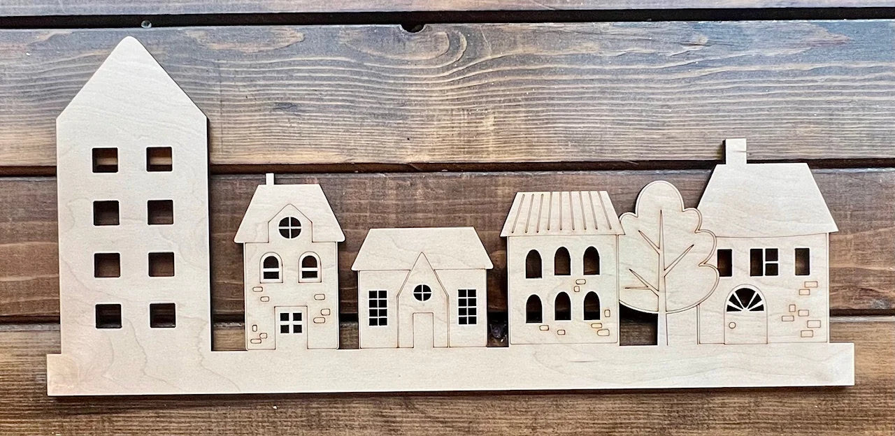 Farmhouse Village house set Nordic Saltbox house craft wood blank