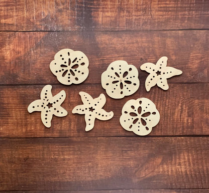 Mixed Set of Starfish and Sand Dollar wood blanks tiered tray or ornaments